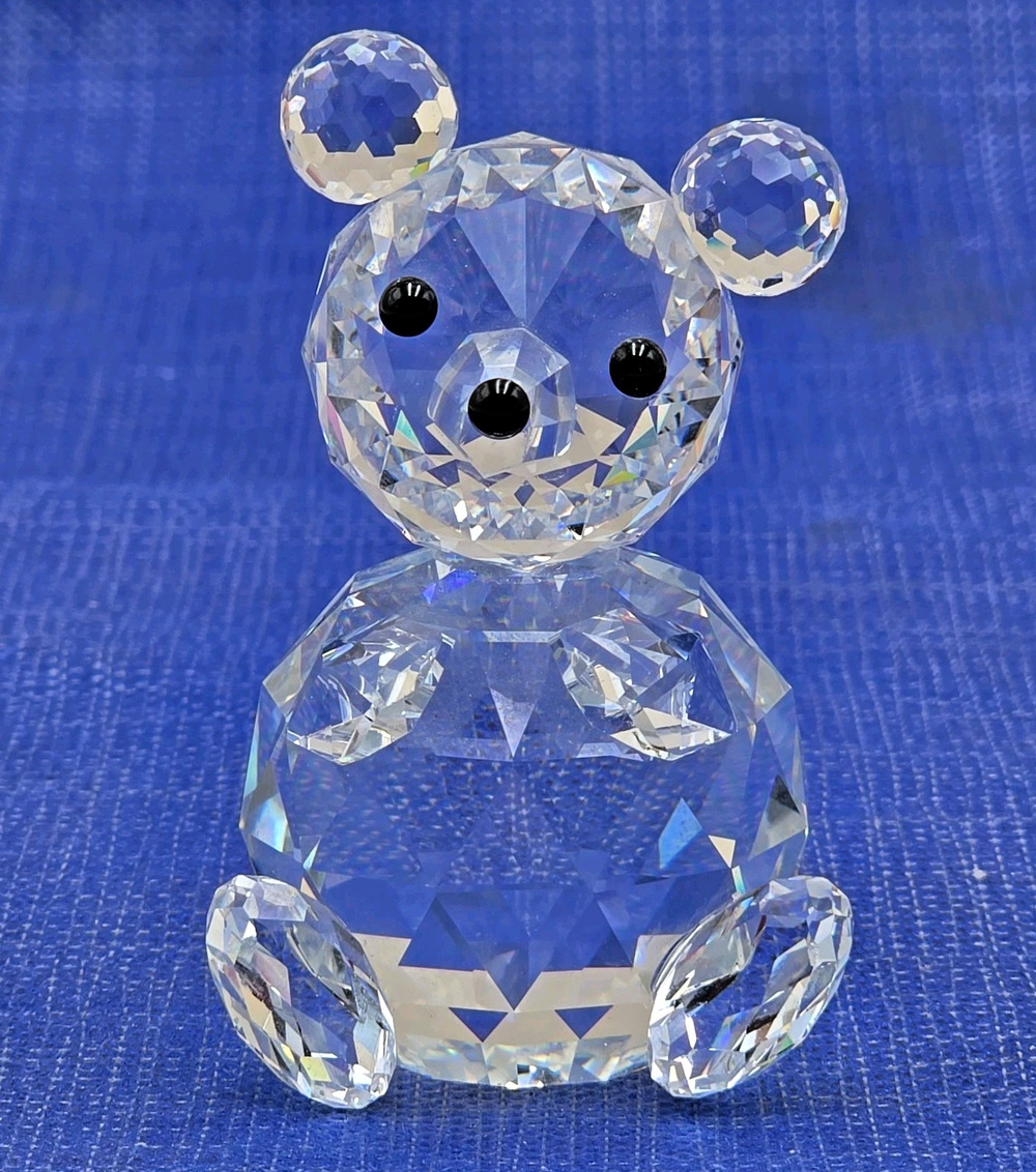 Vintage Swarovski 7637 Large Silver Crystal Teddy Bear 2.75" Block Logo 1976-88
